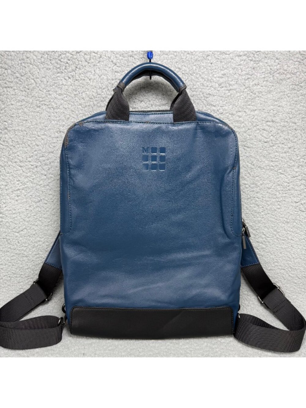 Moleskine Backpack Navy Blue Vertical Device Bag Faux Leather Laptop Mens Womens